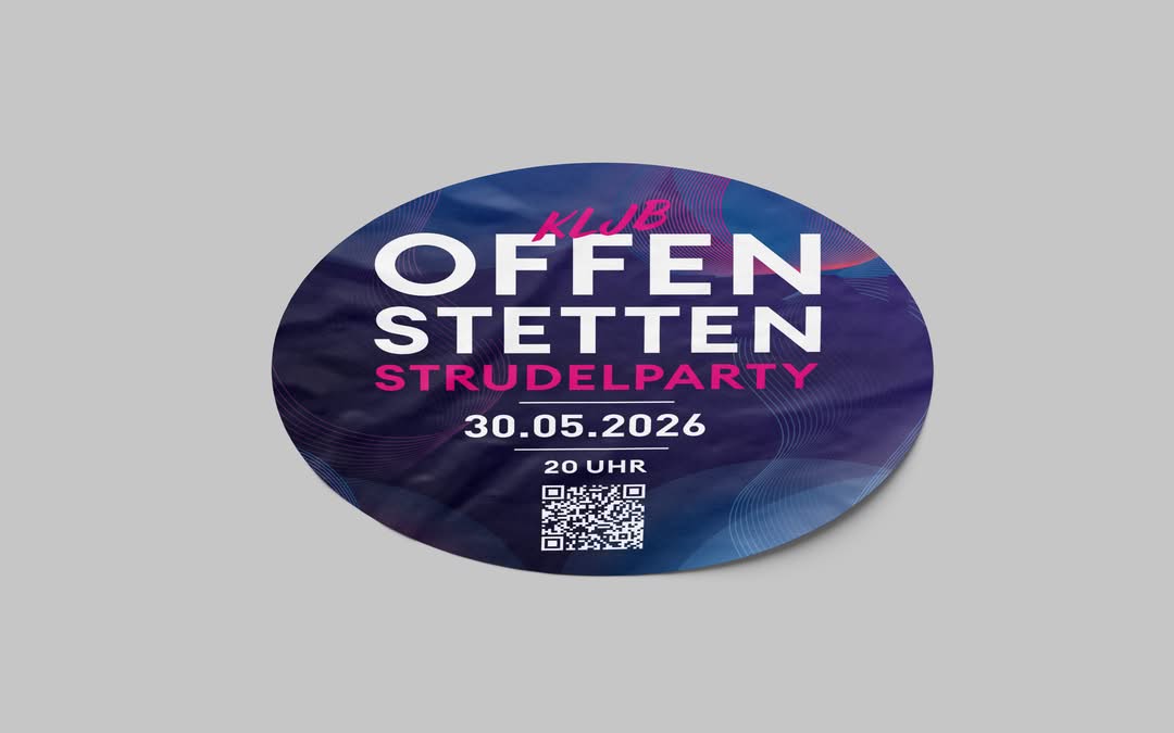 Werbeaufkleber für die Strudelparty der KLJB Offenstetten