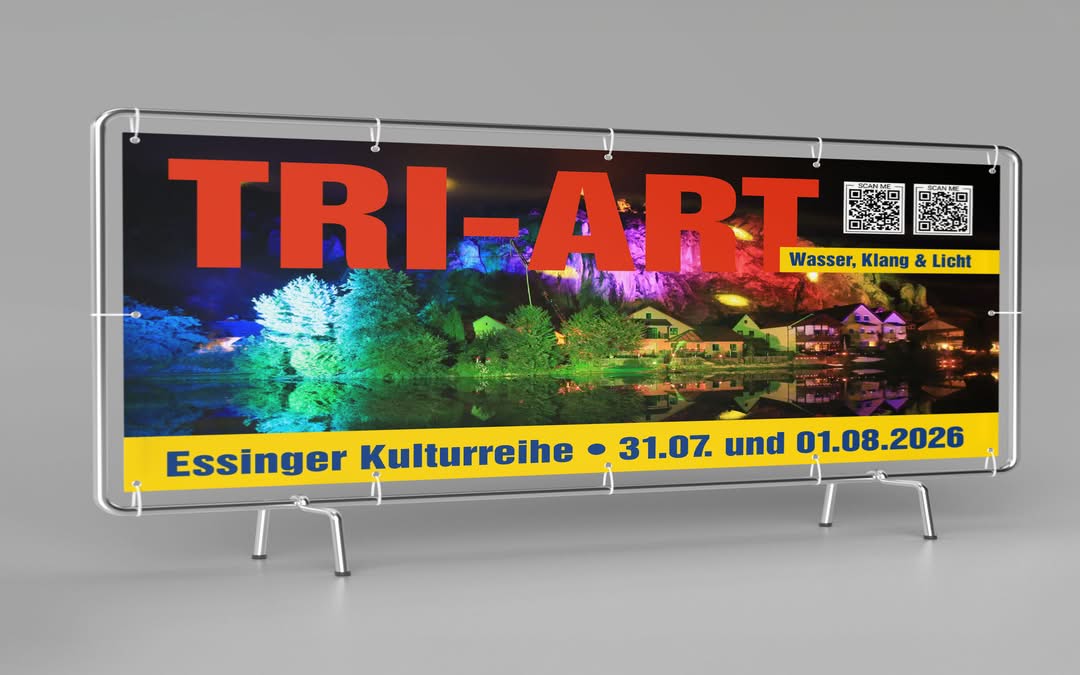 Bauzaunbanner mit wechselbaren Datumsaufklebern für die Gemeinde Essing